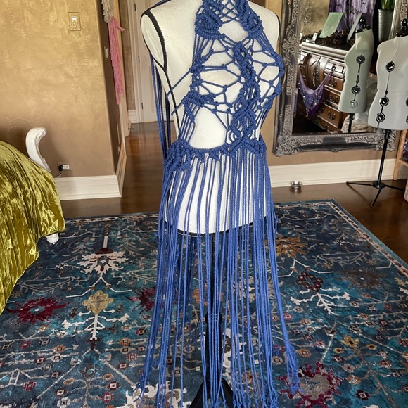 Royal Blue Macrame Rope Dress Handmade Goda - Picture 15 of 16